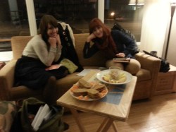 Jenna-Lee and Angela before a company meeting.